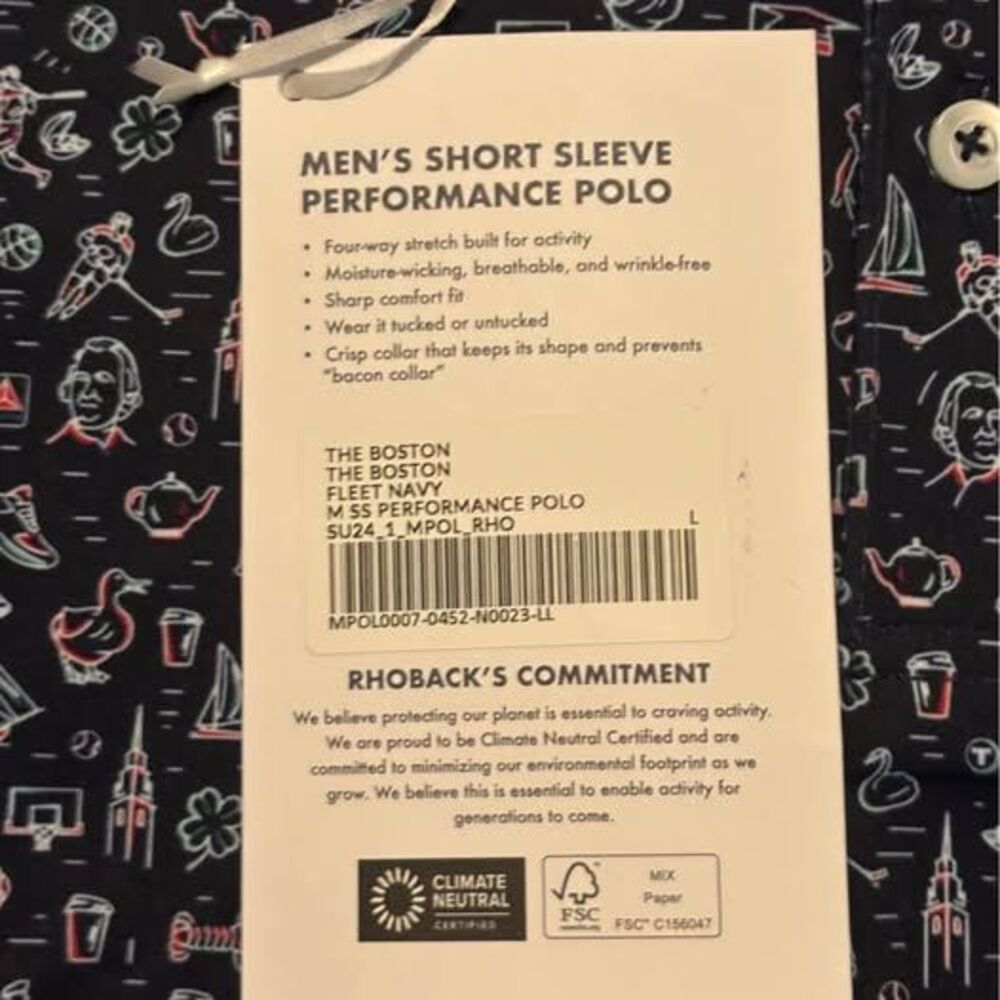 Rhoback Polo Men's Large The Boston Performance Shirt Fleet Navy Stretch NWT - Picture 5 of 9